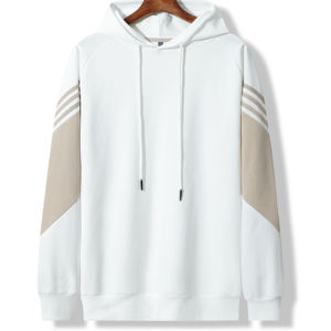 Sudadera con Capucha Extra Grande para Hombre, Diseño Color Block, Estilo Casual, Tejido de Algodón, Color Blanco Beige, Estilo Otoñal - Product Image 2