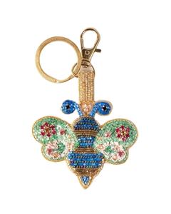 Magnifique porte-clés et accessoires de sac brodés de perles de graines bleues et vertes en forme de papillon, provenant d'Inde - Product Image 1