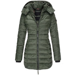 <b>Red</b> <b>Hooded</b> Puffer <b>Jacket</b> Women Long Sleeve Zipper Closure Windproof Winter Coat Solid Color Casual Slim Fit Thick Polyester - Product Image 5
