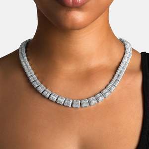 Geometric <b>Statement</b> <b>Necklace</b> Round Brilliant Cut 925 Silver Rhodium Plated Hip Hop Style Tennis Chain Women's Luxury - Product Image 1