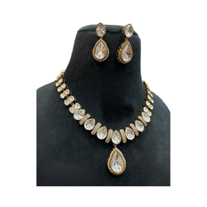 เครื่องประดับอินเดียชุดสร้อยคอเพชรโมอิสชุบทองพร้อมต่างหูเครื่องประดับสำหรับงานแต่งงานและงานเลี้ยงฉลอง - Product Image 1