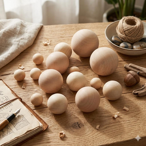 FAIZA <b>CRAFT</b> FC-8755 40mm Natural <b>Wood</b> Smooth Beech Decorative <b>Balls</b> Flat Base Wall Hanging Durable Crafts DIY Wedding Plant - Product Image 5