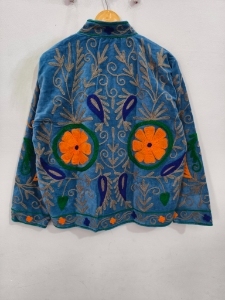 Suzani Embroidered <b>Velvet</b> Short Casual Sweet <b>Jacket</b> <b>Women</b> Breathable Handcrafted Artisan Custom Cotton decent design - Product Image 4