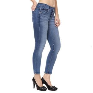 High Waist Skinny Ankle-Length Stonewashed Blue <b>Jeans</b> For Women Plus Size Casual Style <b>Button</b> <b>Fly</b> Cotton Spandex Fabric - Product Image 2