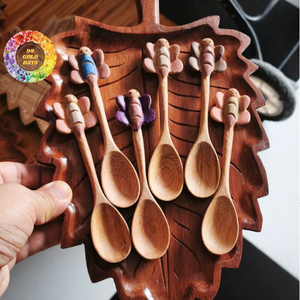 Cuchara de Madera Hecha a Mano con Forma de Abeja para Niños, Madera de Acacia Roja Natural, Alimentación de Bebés, Ecológica, Chapada en Oro, Mango Largo - Product Image 1