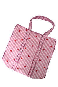 Bolso Tote Acolchado con Corazón Rosa, Bolso Tote de Algodón Hecho a Mano, Bolso de Hombro a Rayas para el Día de San Valentín, Bolso de Compras Bonito, Regalo para Ella - Product Image 3