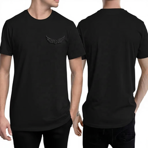 Camiseta de Manga Corta para Hombre, Negra, con Logotipo de Alas en Relieve, Corte Regular, Cuello Redondo, Informal, de Algodón - Product Image 1