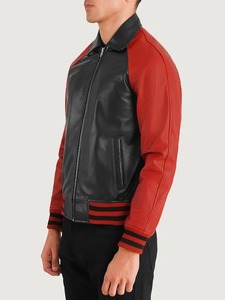 <b>Mens</b> Walton Biker Varsity <b>Leather</b> <b>Jacket</b> - Product Image 3