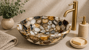 Lavabo en pierre gemme, Évier en pierre semi-précieuse, Lavabo en pierre naturelle, Lavabo de luxe en pierre, Lavabo de salle de bain en pierre gemme, Lavabo en agate - Product Image 6