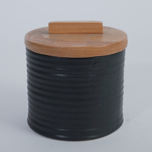Matte Black Ribbed Ceramic Cylinder <b>Spice</b> <b>Jar</b> Set 250mL Wooden Lid Stackable Leak Resistant Restaurant Hotel Cafe Seasoning - Product Image 2