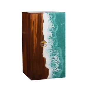 Urne funéraire en résine et bois naturel inspirée de l'océan, faite à la main, motif vague bleue, par AYAANS - Product Image 6