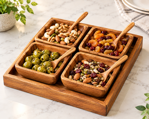 Juego de Tazones Cuadrados Ligeros de Madera de Acacia, Bandeja y Cucharas, 4 Piezas, Diseño Moderno Ecológico, Utensilios de Cocina Premium Personalizados - Product Image 1
