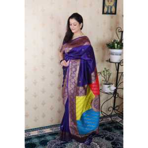 Sari de Seda Suave Violeta Banarasi Tejido con Pallu Multicolor Zari, Blusas y Camisas para Mujer - Product Image 2