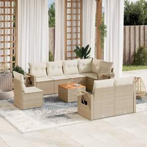 Conjunto de Sofás Modulares Grandes de Ratán Sintético Beige para Jardín, Muebles de Jardín Modulares Cómodos - Product Image 1