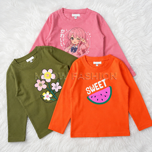 T-shirt à manches longues pour garçons et filles, en coton, imprimé, motifs variés, couleurs assorties, taille S M, vêtements pour enfants, mode, stock, vêtements du Bangladesh, t-shirts - Product Image 4