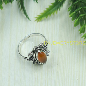 Natural Carnelian Gemstone <b>Ring</b> 925 Sterling <b>Silver</b> Handmade Boho <b>Statement</b> Vintage Marquise Cabochon Healing Crystal Jewelry - Product Image 2