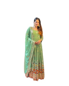 El último vestido Anarkali de diseñador de Fab Zone Faux Georgette Bordado Secuencia Trabajo Ropa india y pakistaní - Product Image 1