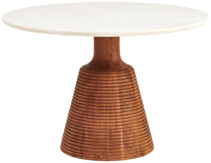 Mesa de comedor redonda de mármol blanco con base de pedestal estilo madera de mango maciza para interiores y exteriores, para el hogar y restaurantes. - Product Image 1