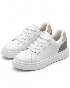 Baskets compensées blanches pour femme à lacets, bout rond, décontractées, respirantes, pour la marche, couleur unie, toutes saisons - Product Image 1