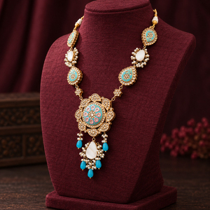 Collier pendentif en perles turquoise plaqué or en gros, fabricant de bijoux personnalisés en vrac - Product Image 4