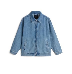 Men's Washed Denim <b>Jacket</b> <b>With</b> <b>Zipper</b> Closure And <b>Pockets</b> Casual Loose Fit Turn-down Collar Breathable Autumn Wear - Product Image 5