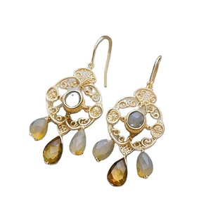 Hot Selling 925 Sterling <b>Silver</b> Drop Earrings Natural Labradorite Trendy Dangle Design Artisan Look Fashion Jewelry for Women - Product Image 1