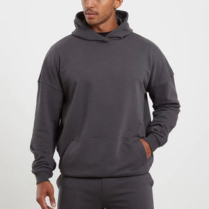 Sweat à capuche oversize personnalisé brodé en coton biologique épais, style streetwear, basique uni sans cordon – Fabricant - Product Image 1