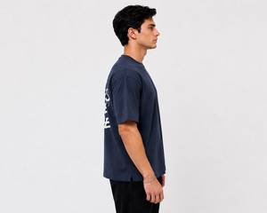 Camiseta de Manga Corta Azul Marino para Hombre, con Estampado de Sonrisa Blanca en la Parte Delantera, Corte Holgado, Informal, Ecológica, Transpirable, de Algodón Jersey - Product Image 4