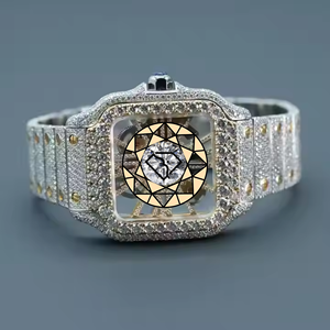 Reloj de Lujo con Diamantes Moissanite VVS1, Caja Cuadrada, Esfera Esqueletizada, Dos Tonos, para Hombre y Mujer - Product Image 1