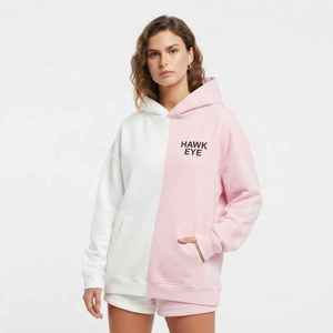 Sudadera con capucha de bloques de color para mujer, rosa y blanca, con hombros caídos, manga larga y estampado de letras - Product Image 1