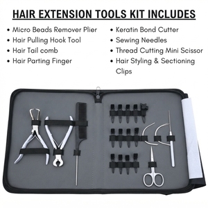 Kit complet de pinces pour extensions capillaires Microlink : Pince à ouvrir et fermer les micro-perles, Coupe-keratine, Outil de scellage de bandes, Pinces, Peigne - Product Image 2