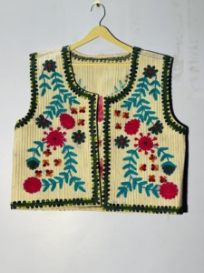 Hand Embroidered Floral Vest: Striped Boho Suzani Waistcoat, festival <b>Hippie</b>, Folk Art <b>Jacket</b>, Handmade - Product Image 1