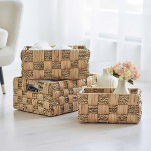 Set of 3 High Quality Eco-Friendly Natural Woven <b>Wicker</b> Seagrass Storage <b>Baskets</b> <b>Handles</b> Multifunction for Home Hotel Office Use - Product Image 3
