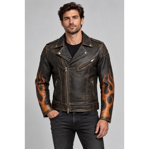 Chaqueta de Cuero Clásica para Hombre, Estilo Motero, con Acabado Vintage Desgastado, Moderna, de Primera Calidad, Elegante y Duradera, con Cierre - Product Image 6