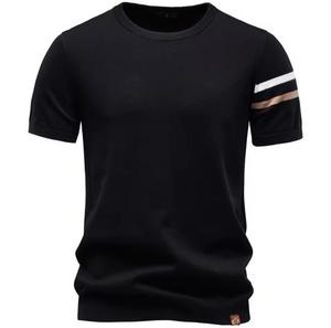 Camiseta Casual de Punto para Hombre, Cuello Redondo, Manga Corta, Color Azul, Corte Regular, Diseño con Ribete en Contraste - Product Image 5