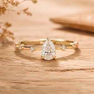 Diamond Solitaire Minimalist Engagement Ring Pear Brilliant And Round Cut Lab Grown 10k 14k 18k Solid Gold Prong Set Fine Ring - Product Image 3