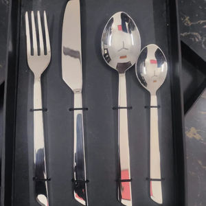 Couverts à manche martelé, couverts à manche texturé, ensemble cuillère, fourchette et couteau en acier inoxydable, couverts argentés polis miroir, lourds et robustes - Product Image 2