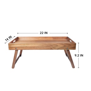 Top Quality Natural Acacia Wooden Folding Bed <b>Tray</b> <b>Table</b> Rustic Breakfast <b>Tray</b> for Eating in Bed made from Vietnam Factory - Product Image 2