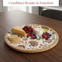 Plateau de service rond élégant en bois de mangue pour collations, disponible au meilleur prix et au prix le plus bas