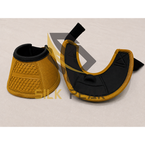 Botas de protección para caballos de lujo, personalizadas, de color amarillo sólido, con tela de malla transpirable y diseño hexagonal para protección de las patas. - Product Image 3