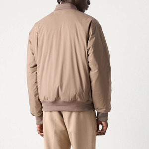 Men's Beige Bomber <b>Jacket</b> Solid Color Stand Collar Zipper Closure Casual Autumn Wear Regular Fit Polyester Canvas Material - Product Image 1