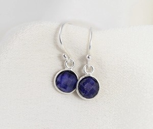 Sapphire Drop <b>Earrings</b> - Silver-Plated, Round Natural Stone, September Birthstone Jewelry for Women with Ear Wire - Product Image 3