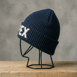 Bonnet en tricot bleu marine pour homme, bonnet d'hiver à revers, unisexe, streetwear, bonnet ajusté, logo personnalisé, accessoire de mode en gros - Product Image 2