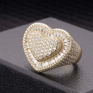 Bijoux de mode, bague en argent 925 sertie de zircons, grand cœur, entièrement en moissanite VVS, plaqué or 14k 18k, bague romantique pour femmes - Product Image 1