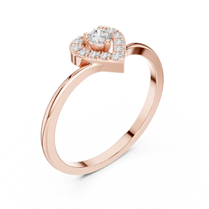 Bague de fiançailles tendance en or rose plaqué avec halo de diamants de laboratoire en forme de cœur pour femme, avec pierre centrale ronde et design cœur pavé - Product Image 3