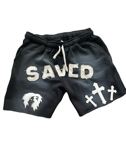 Short de jogging vintage en coton éponge français pour homme, maille 100% polyester, bords bruts dégradés, délavés à l'acide - Product Image 2