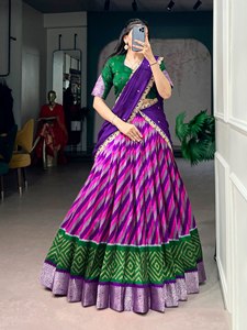 Women's <b>Top</b> Lehenga in Tasar Silk with Leheriya Print and Zari Weaving Work for Party Occasions All Seasons - Product Image 4