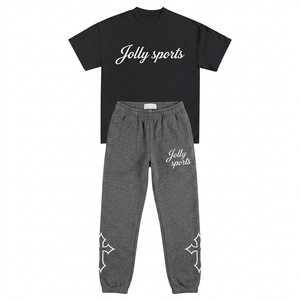 Mens 240 GSM Cotton Polyester Royal Blue Graphic T Shirt Jogger <b>Set</b> Screen Print Puff Print Custom Logo T shirt and pant men's - Product Image 2