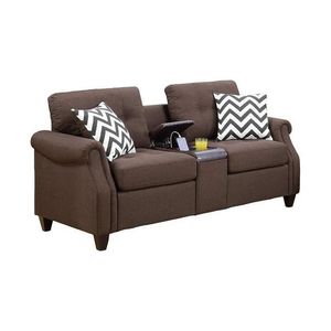 Set Divano 2 Pezzi in Poliestere Effetto Peluche Color Caffè Scuro, Arredamento Soggiorno, Divanetto con Console e Cuscini, Nuova Collezione 2022 - Product Image 5