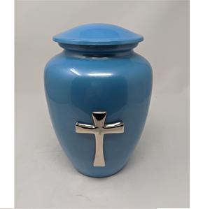 โกศบรรจุอัฐิรูปไม้กางเขนคาทอลิกสำหรับผู้ใหญ่ สีน้ำเงินรุ่นล่าสุด อุปกรณ์งานศพ โกศทำมือสไตล์อเมริกันสำหรับเผาศพมนุษย์ มีจำหน่าย - Product Image 1